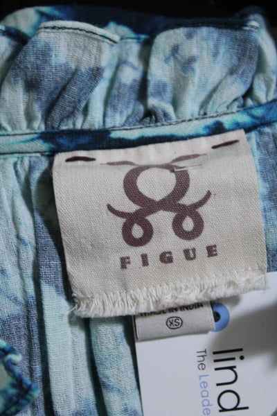 Figue Women's V-Neck Sleeveless Ruffle Tassel Tie Dye Blouse Size XS