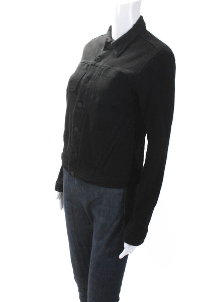 L'Agence Collared Long Sleeves Button Up Fringe Jacket Black Size S