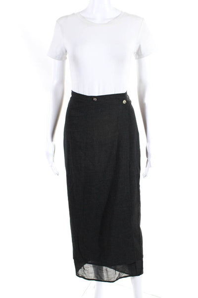 Rene Lezard Womens Crossover Wrap Maxi Skirt Gray Size 30"
