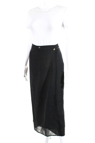 Rene Lezard Womens Crossover Wrap Maxi Skirt Gray Size 30"