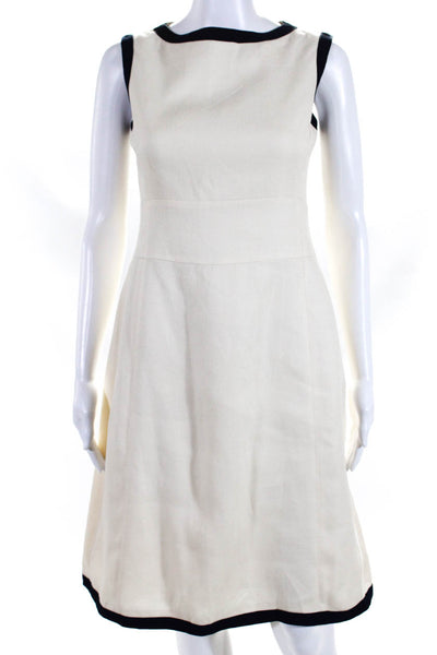 L.K. Bennett Womens Sleeveless Contrast Trim A Line Dress Cream Size 6
