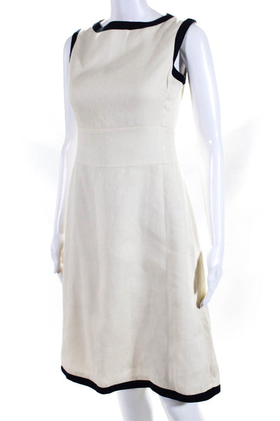 L.K. Bennett Womens Sleeveless Contrast Trim A Line Dress Cream Size 6