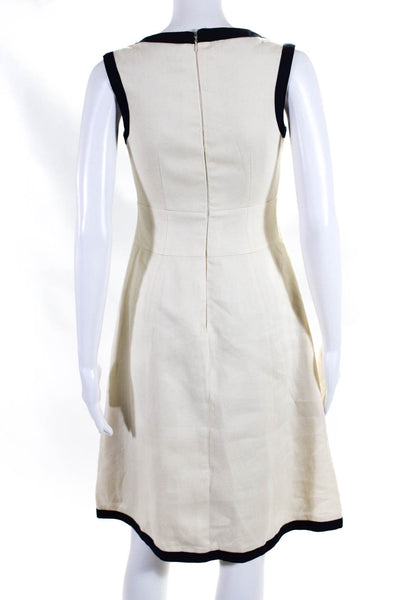 L.K. Bennett Womens Sleeveless Contrast Trim A Line Dress Cream Size 6