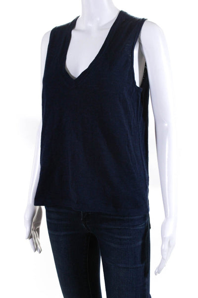 360 Sweater Womens V neck Sleeveless Vest Top Blue Size S