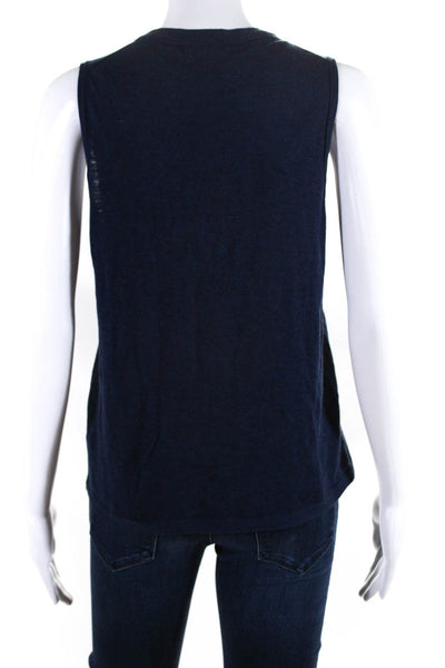 360 Sweater Womens V neck Sleeveless Vest Top Blue Size S