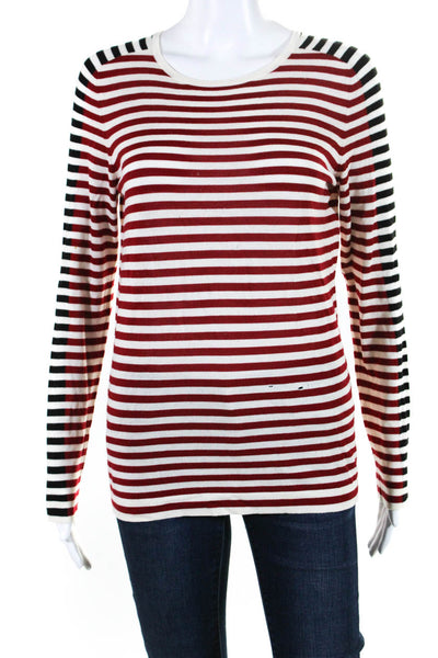 Akris Punto Womens Wool Long Sleeve Two Tone Striped Blouse Red Black Size 8