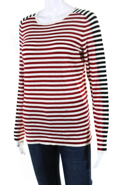 Akris Punto Womens Wool Long Sleeve Two Tone Striped Blouse Red Black Size 8