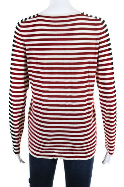 Akris Punto Womens Wool Long Sleeve Two Tone Striped Blouse Red Black Size 8