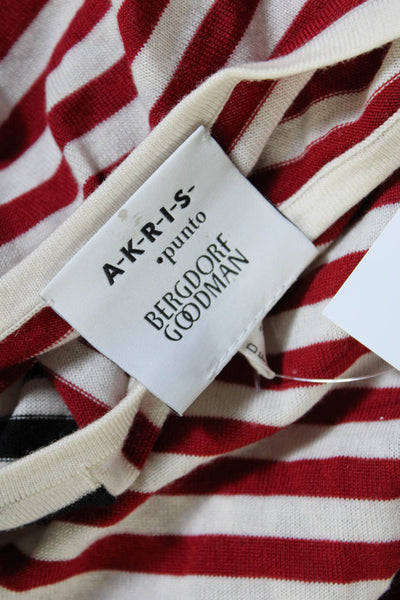 Akris Punto Womens Wool Long Sleeve Two Tone Striped Blouse Red Black Size 8