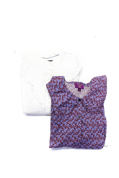 J Crew Womens Floral Round Collared Buttoned Shirts Purple White Size 14 Lot 2