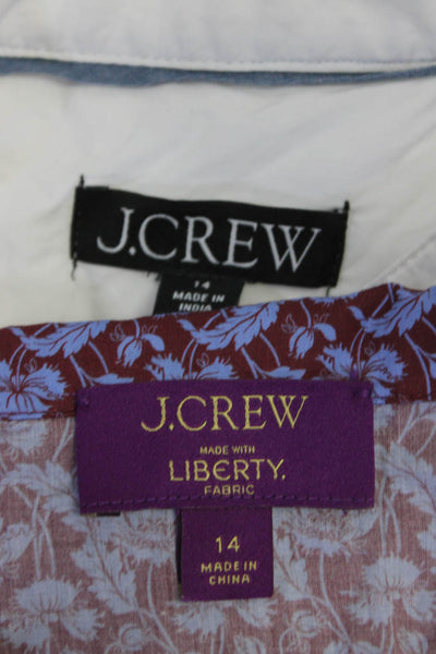 J Crew Womens Floral Round Collared Buttoned Shirts Purple White Size 14 Lot 2