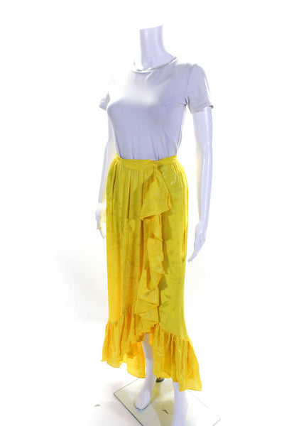 Attico Womens Bright Yellow Ruffle Hi-Low Midi Skirt Size 38
