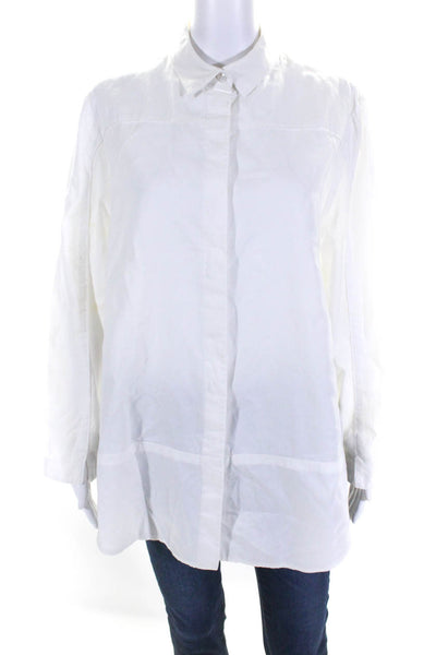 Chado Ralph Rucci Womens Long Sleeves Button Down Shirt White Cotton Size 12