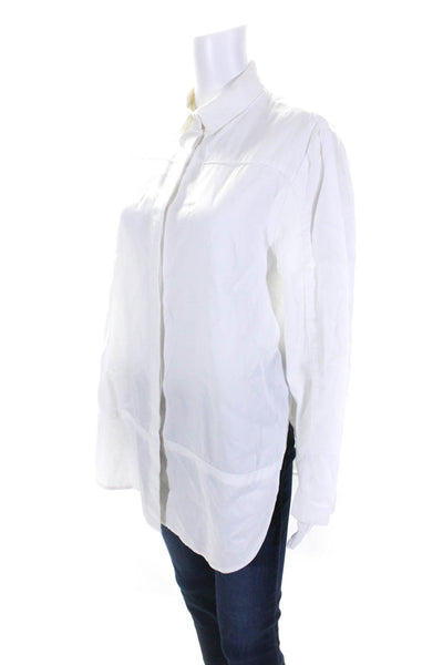 Chado Ralph Rucci Womens Long Sleeves Button Down Shirt White Cotton Size 12