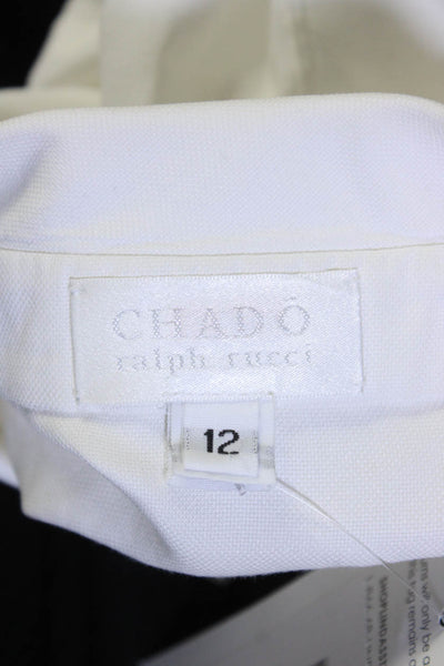 Chado Ralph Rucci Womens Long Sleeves Button Down Shirt White Cotton Size 12