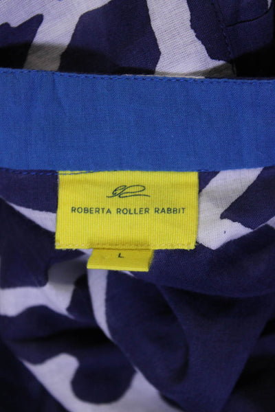Roberta Roller Rabbit Womens Button Down Shirt Navy Blue White Cotton Size Large