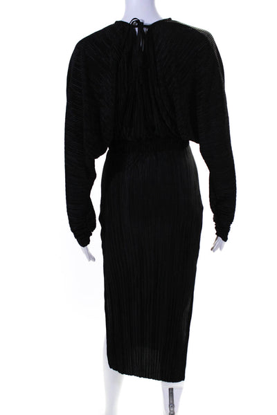 Asos Womens Long Sleeve V Neck Pleated Midi Satin Dress Black Size 0