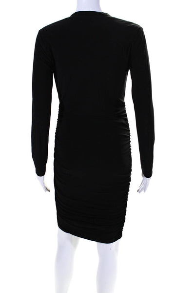 T Tahari Womens Long Sleeve Scoop Neck Ruched Sheath Dress Black Size XS