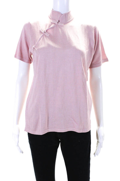Heaven & Earth Womens Short Sleeve Mock Neck Silk Knit Shirt Pink Size XL