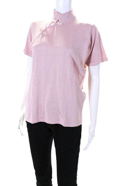 Heaven & Earth Womens Short Sleeve Mock Neck Silk Knit Shirt Pink Size XL