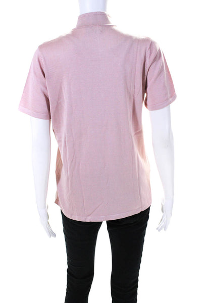 Heaven & Earth Womens Short Sleeve Mock Neck Silk Knit Shirt Pink Size XL