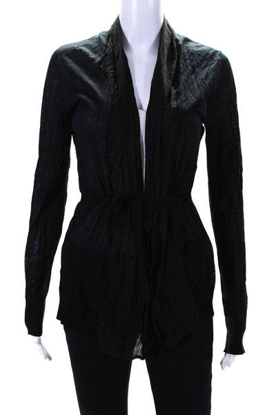 Thakoon Womens Black Sheer Belt Cowl Neck Long Sleeve Cardigan Sweater Top SizeM