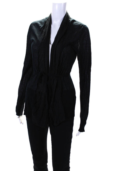 Thakoon Womens Black Sheer Belt Cowl Neck Long Sleeve Cardigan Sweater Top SizeM