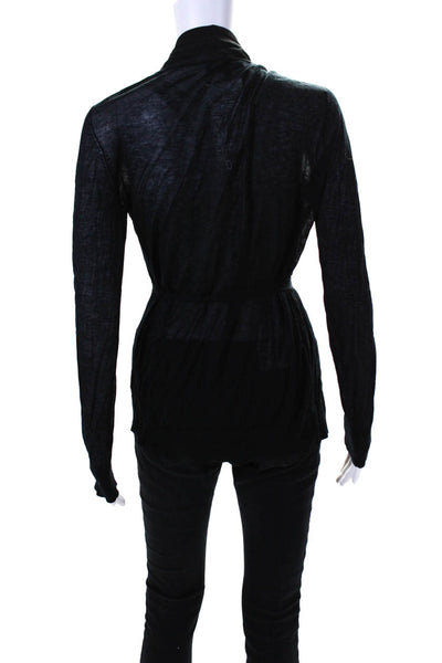 Thakoon Womens Black Sheer Belt Cowl Neck Long Sleeve Cardigan Sweater Top SizeM