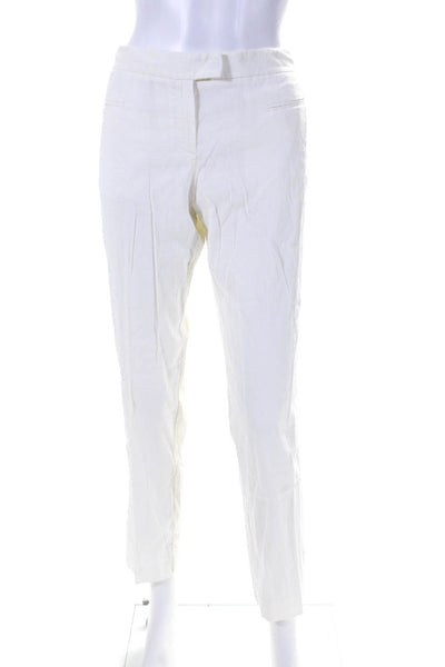 Theory Womens White Linen Mid-Rise Pleated Straight Leg Pants Size 8