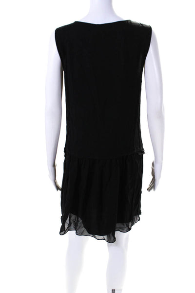 Theory Womens Black Silk Scoop Neck Sleeveless Ruffle Tiered A-line Dress Size 6