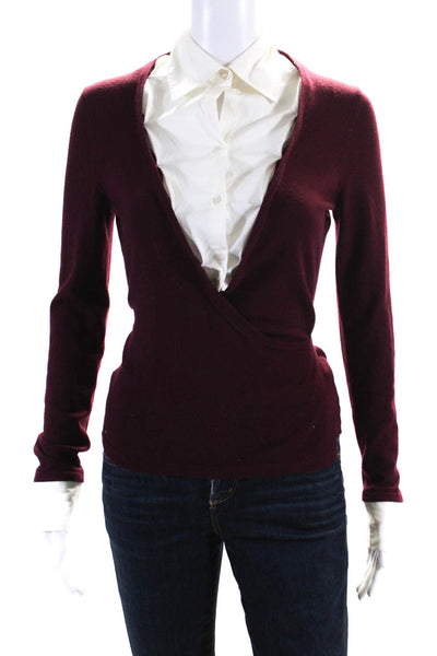 Theory Womens Merino Wool Blend Long Sleeve Button Up Blouse Top Burgundy Size P