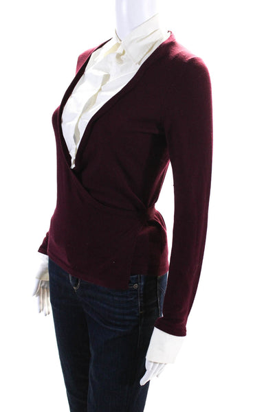 Theory Womens Merino Wool Blend Long Sleeve Button Up Blouse Top Burgundy Size P