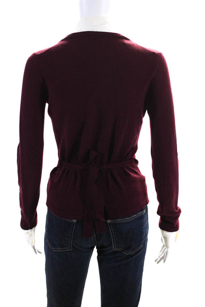 Theory Womens Merino Wool Blend Long Sleeve Button Up Blouse Top Burgundy Size P