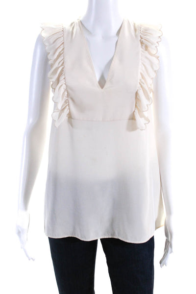 Claudie Pierlot Womens Ruffle Trim V-Neck Sleeveless Blouse Top Beige Size 40