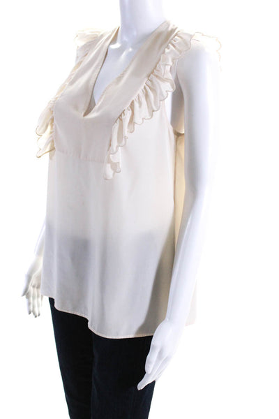 Claudie Pierlot Womens Ruffle Trim V-Neck Sleeveless Blouse Top Beige Size 40