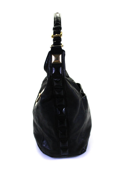 Michael Kors Womens Leather Gold Tone Buckle Hobo Shoulder Handbag Black