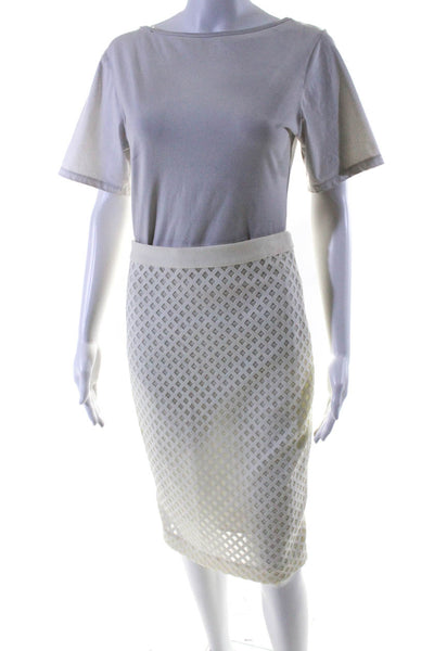 Elizabeth and James Womens Back Zip Mesh Overlay Pencil Skirt White Size 6