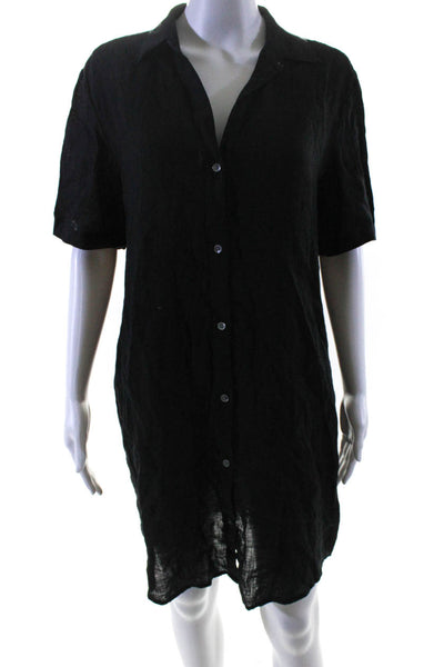 Standard James Perse Womens Button Front Collared Linen Shirt Dress Black Size 2