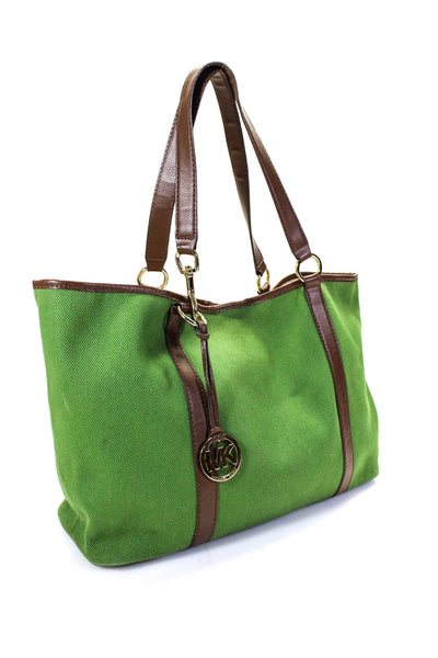 Michael Kors Womens Textured Medallion Snap Button Shoulder Tote Handbag Green