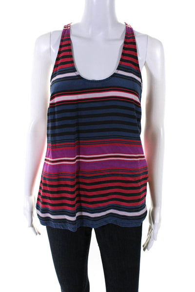 Joie Womens Silk Striped Print Sleeveless Scoop Neck Blouse Tank Top Red Size M