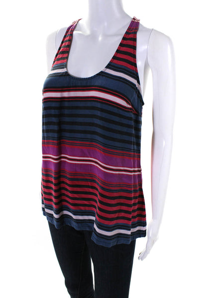 Joie Womens Silk Striped Print Sleeveless Scoop Neck Blouse Tank Top Red Size M