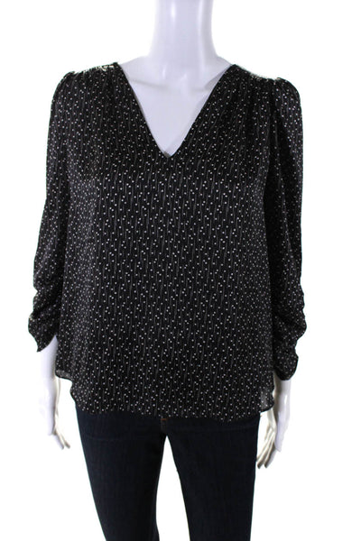 Joie Womens Geometric Print Ruched Long Sleeve Pullover Blouse Top Black Size S