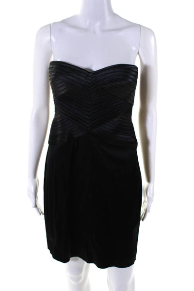 BCBG Max Azria Womens Pleated Textured Zipped Hook & Loop Dress Navy Size 8