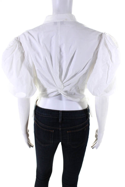 Vince Womens Cotton Short Puff Sleeve V-Neck Button Up Shirt Blouse White Size 4