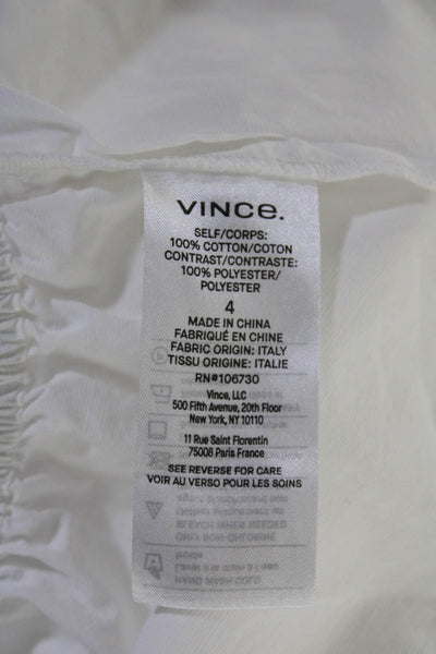 Vince Womens Cotton Short Puff Sleeve V-Neck Button Up Shirt Blouse White Size 4