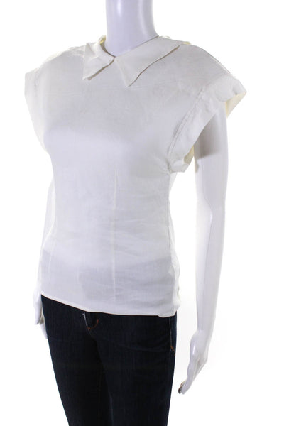 Avavav Firenze Womens Cotton Cap Sleeve Keyhole Collared Blouse White Size S