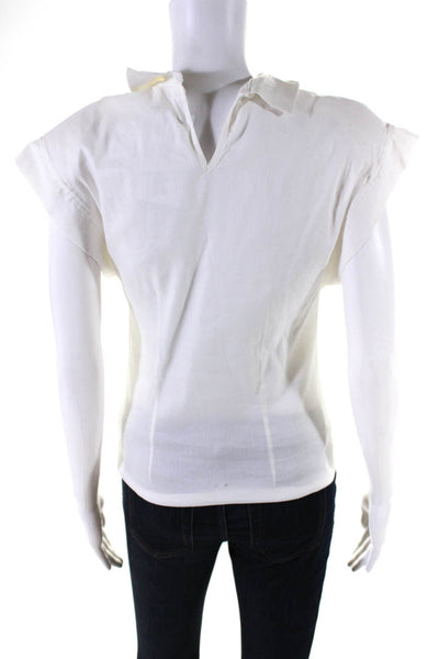Avavav Firenze Womens Cotton Cap Sleeve Keyhole Collared Blouse White Size S