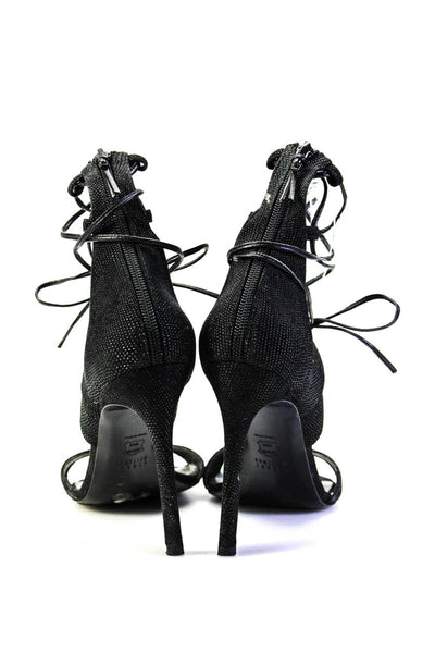 Stuart Weitzman Womens Stiletto Back Zip Strappy Sandals Black Leather Size 9.5M