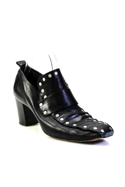 Celine Womens Slip On Block Heel Studded Pumps Black Leather Size 39