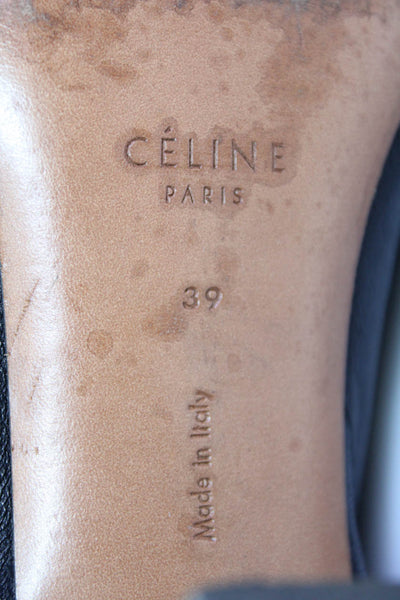 Celine Womens Slip On Block Heel Studded Pumps Black Leather Size 39